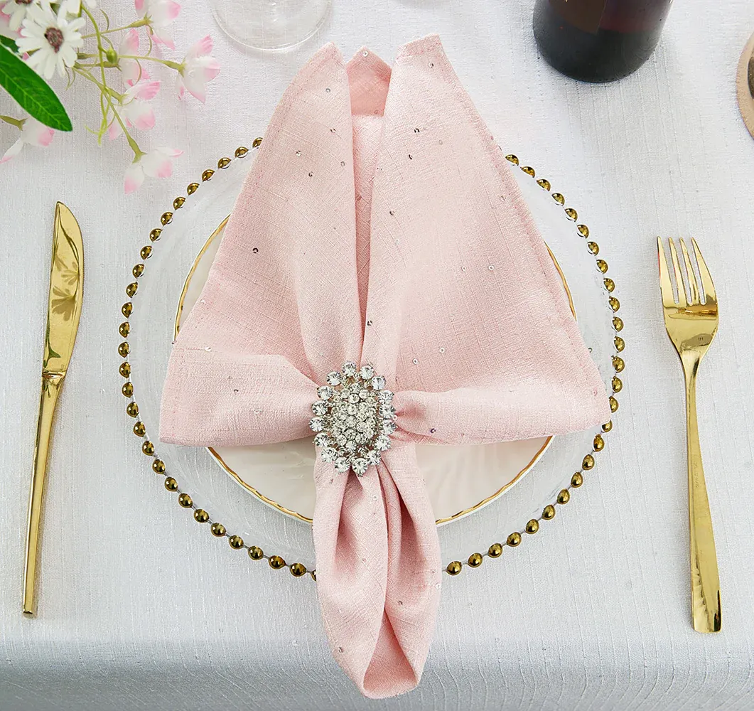 Sample 20"x20" Sequin Paillette Poly Flax/Burlap Napkins - Blush Pink/Rose Gold (1pc)