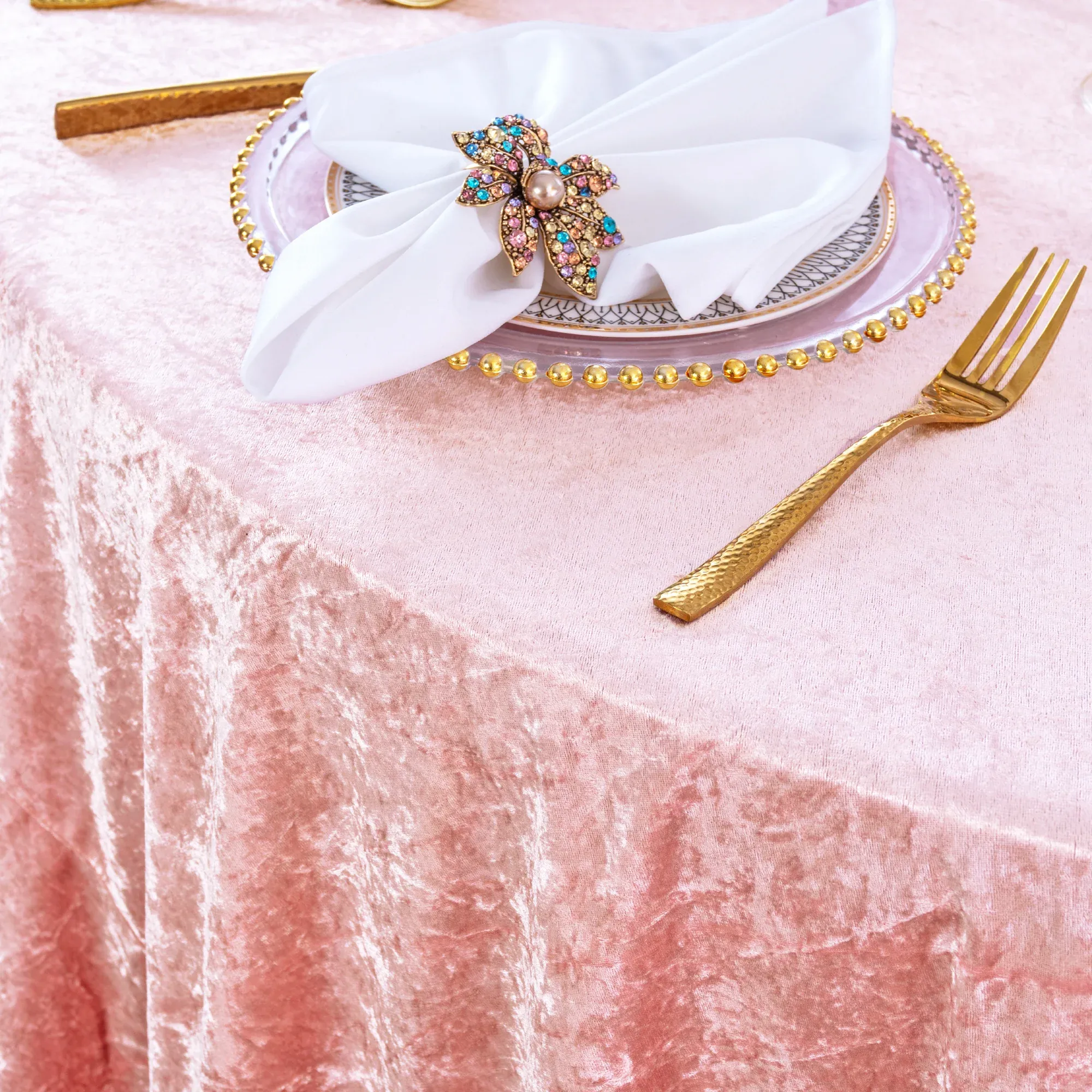 120" Round Ice Crushed Velvet (200 GSM) Tablecloth - Blush Pink/Rose Gold (1pc) - Image 2