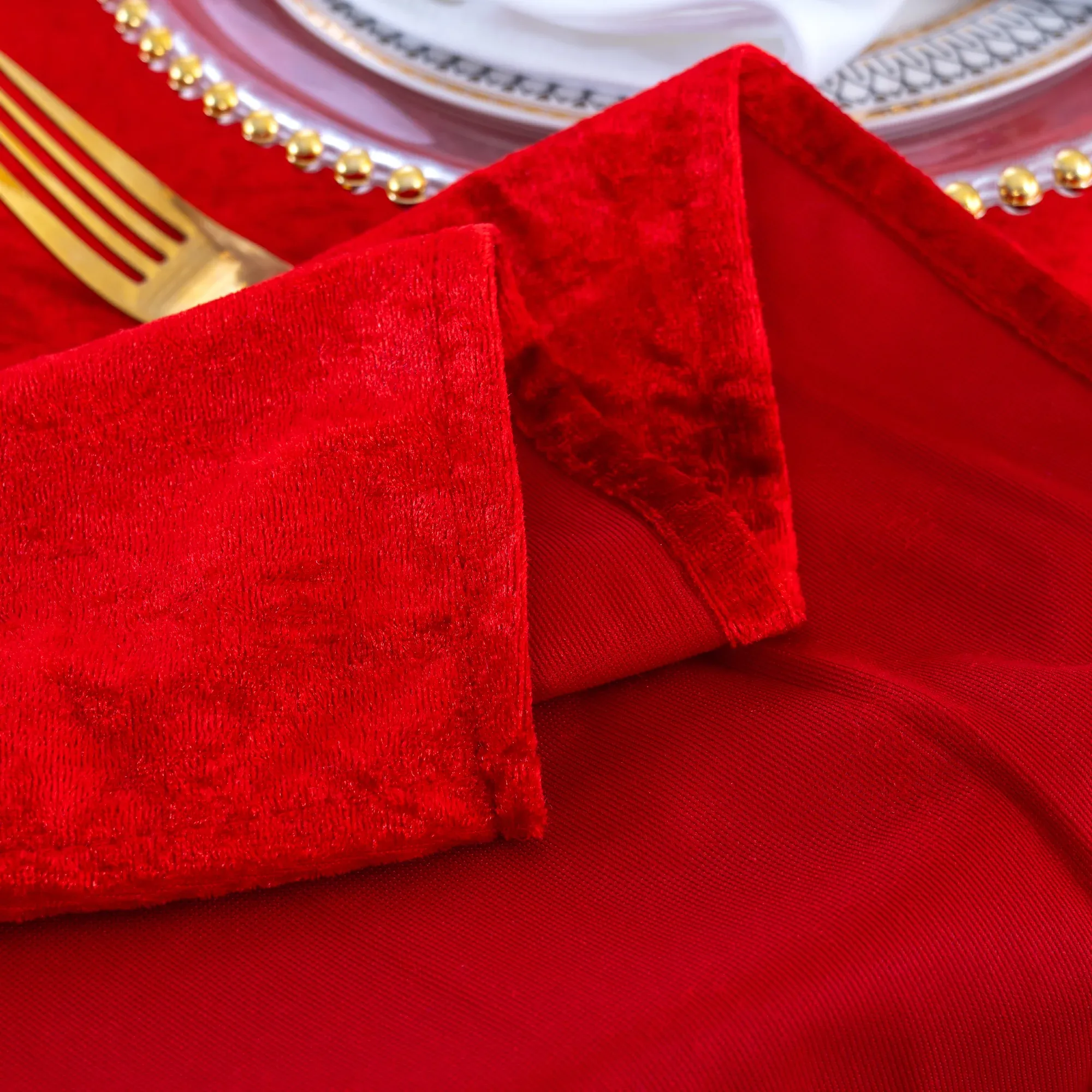 85"x85" Seamless Square Ice Crushed Velvet (200 GSM) Tablecloth/Table Overlay - Red (1pc) - Image 3
