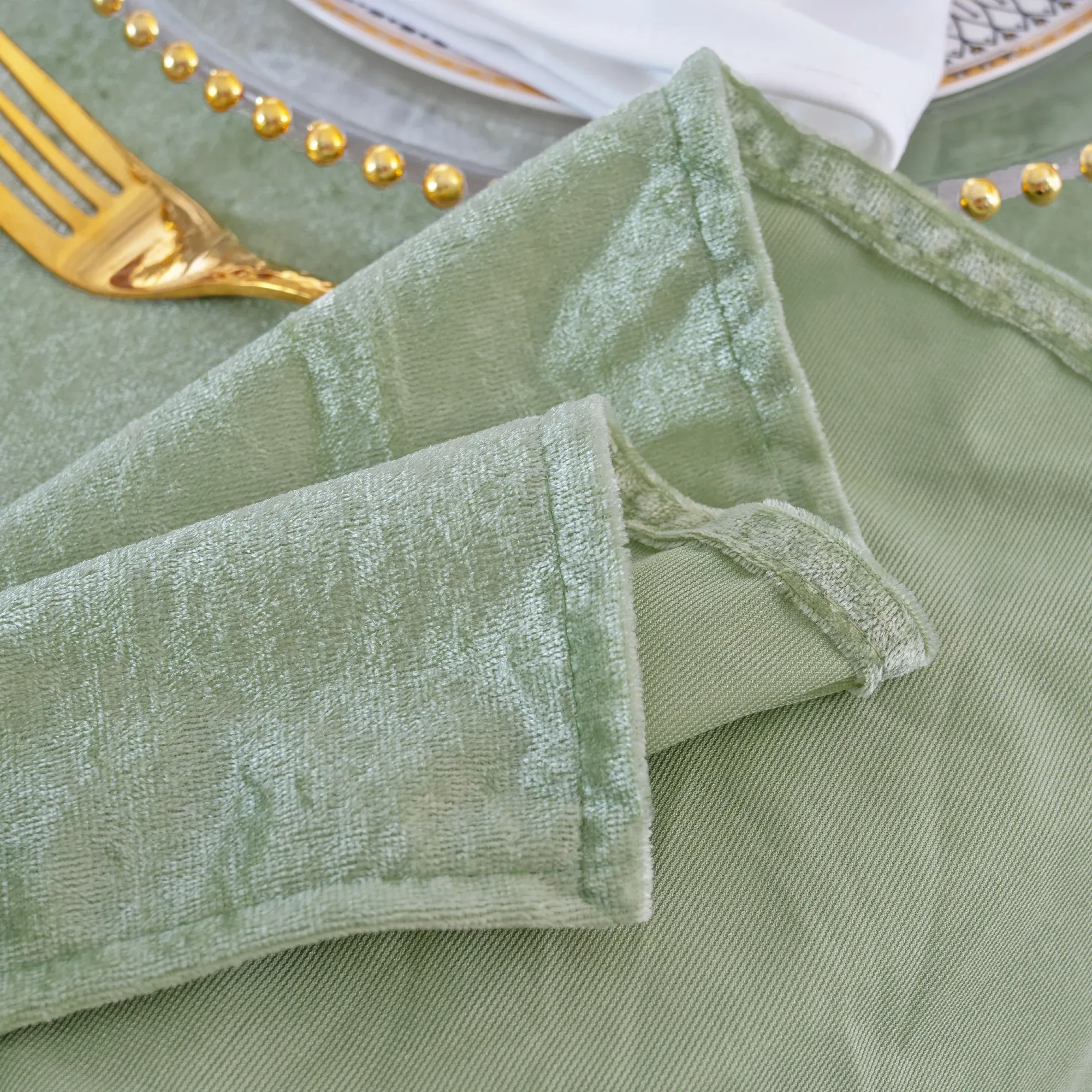 85"x85" Seamless Square Ice Crushed Velvet (200 GSM) Tablecloth/Table Overlay - Sage Green (1pc) - Image 3
