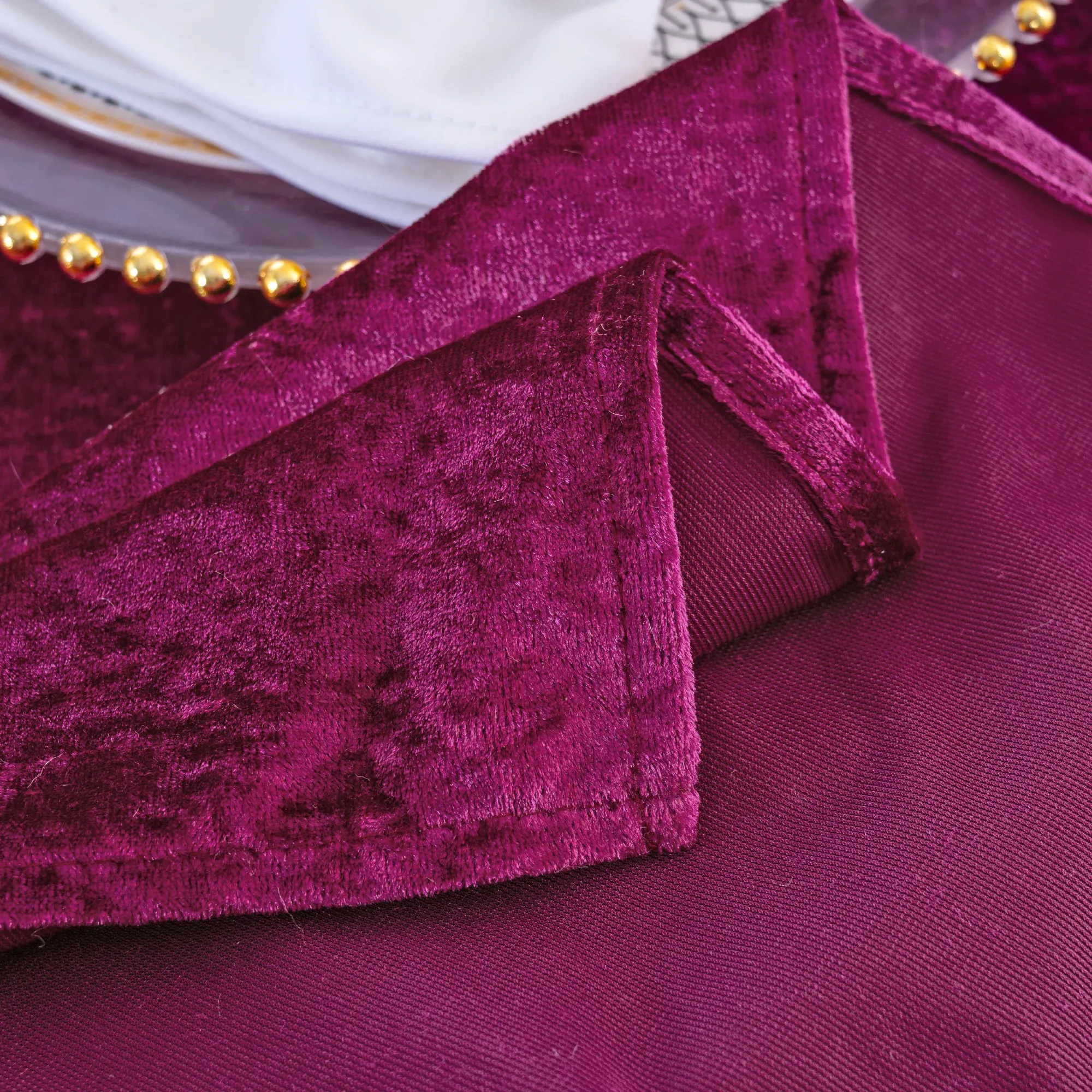 85"x85" Seamless Square Ice Crushed Velvet (200 GSM) Tablecloth/Table Overlay - Magenta/Azalea (1pc) - Image 3