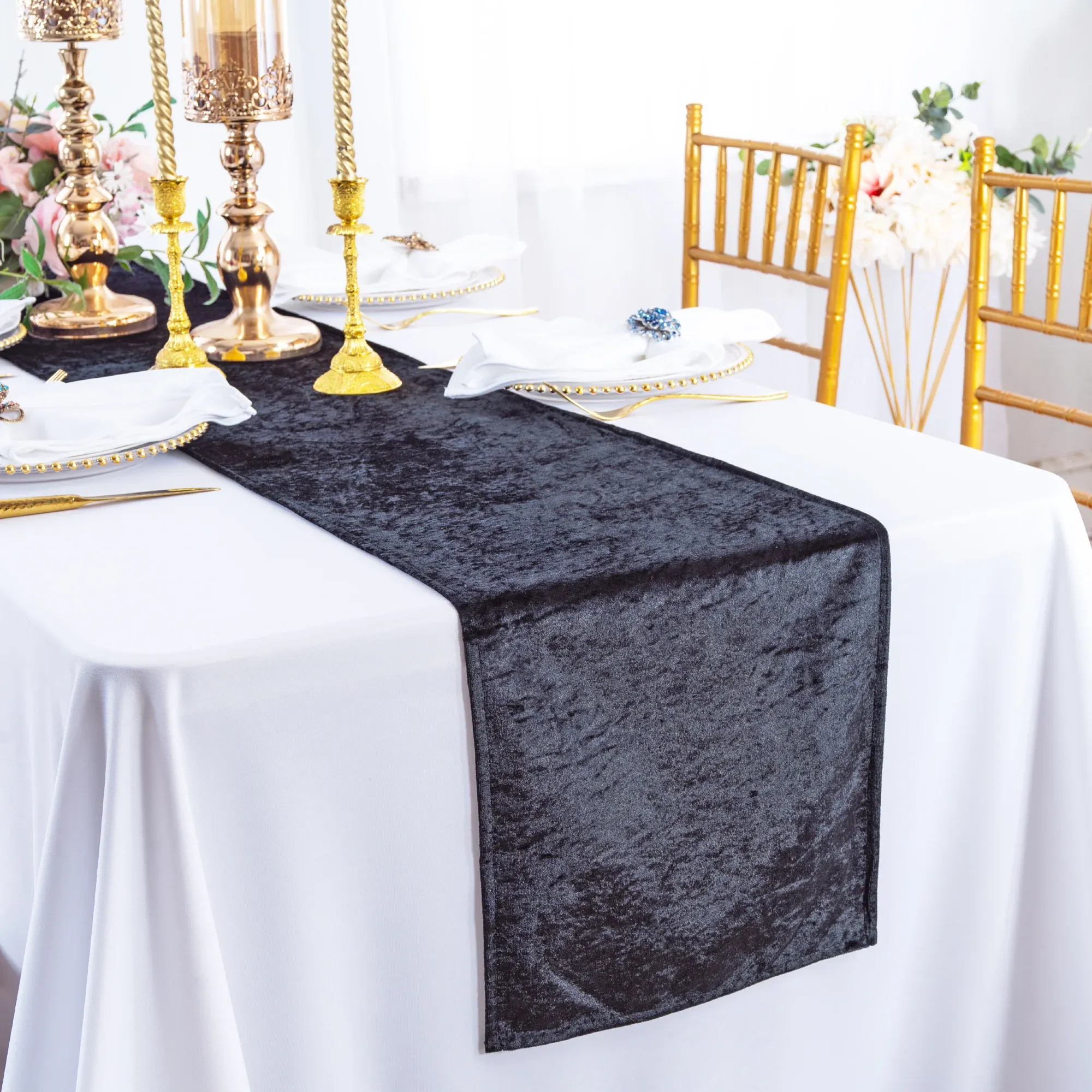 13"x108" Ice Crushed Velvet (200 GSM) Table Runner - Black (1pc)