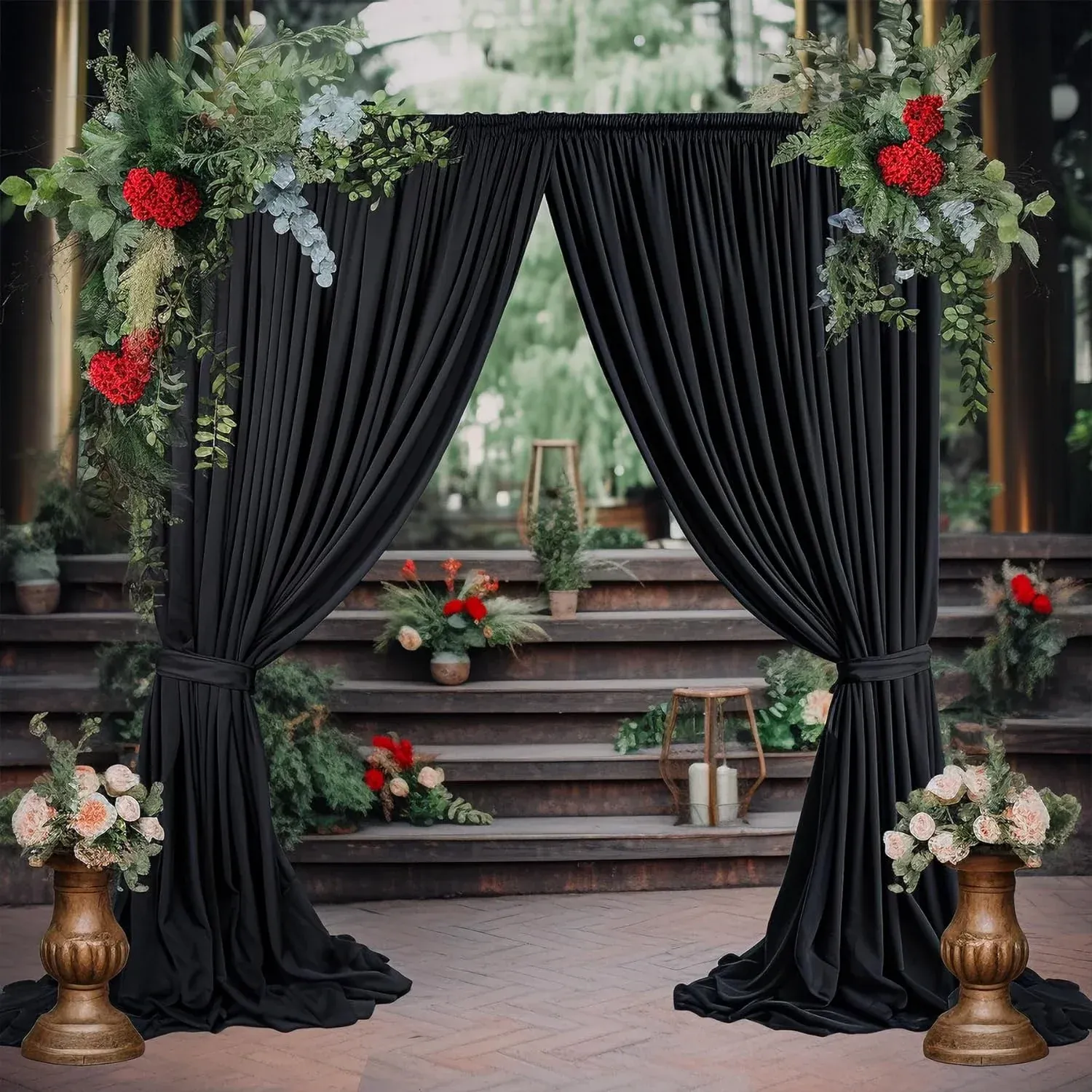 10 ft x 10 ft Scuba (Wrinkle-Free) (240 GSM) Event Backdrop Curtain Drape Panel – Black (1pc)