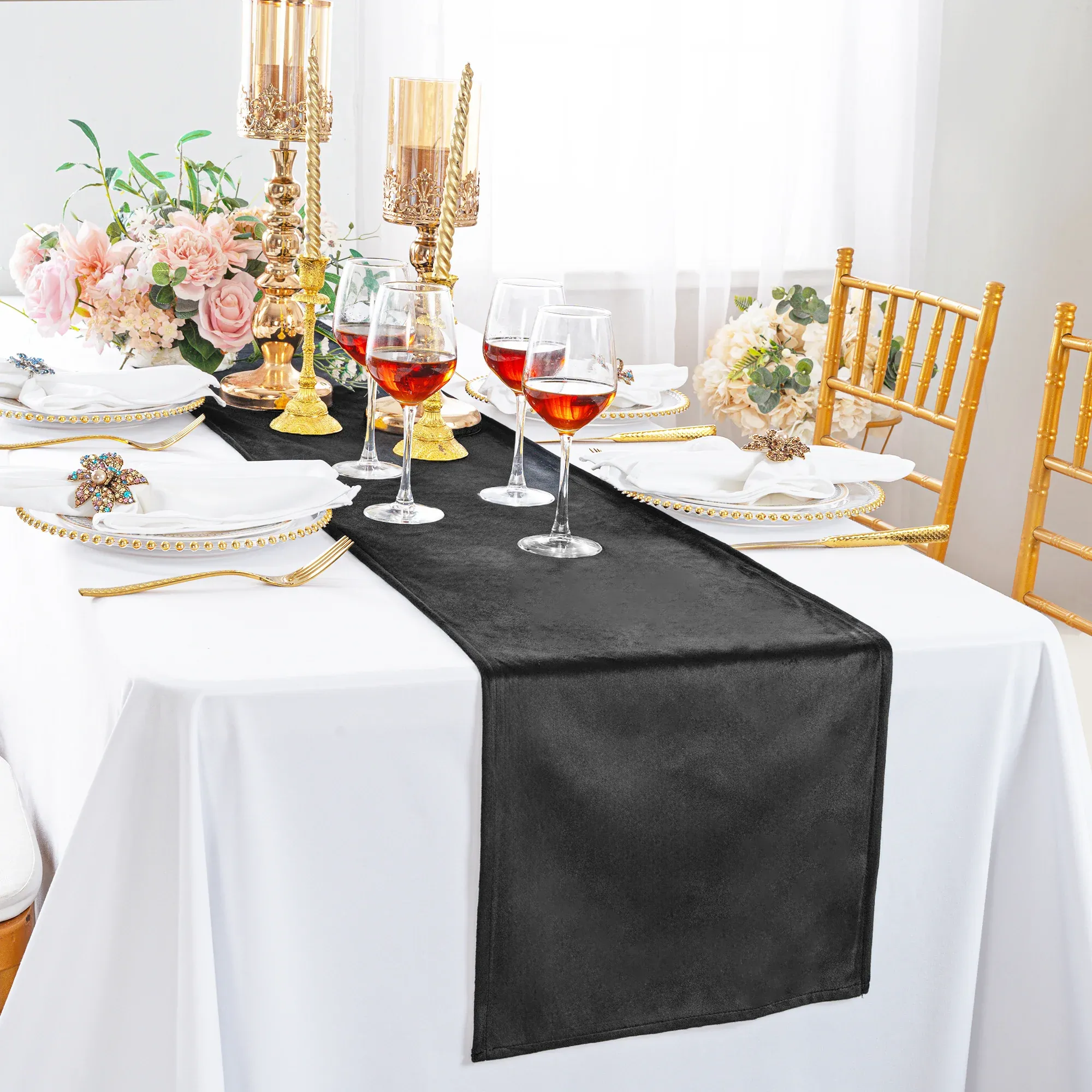 13"x108" Holland Velvet Table Runner - Black (1pc)