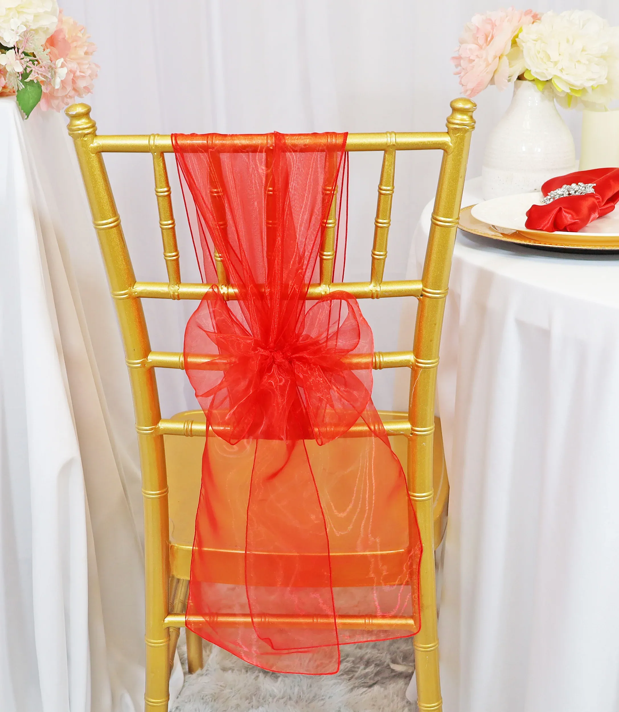 Sample 8"x108" Organza Chair Sashes - Red (1pc) - Image 2