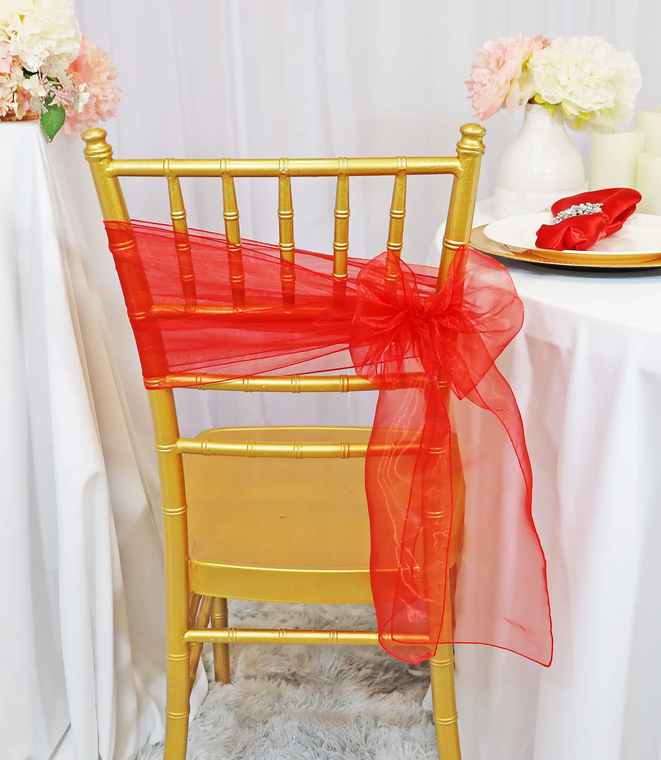 Sample 8"x108" Organza Chair Sashes - Red (1pc)