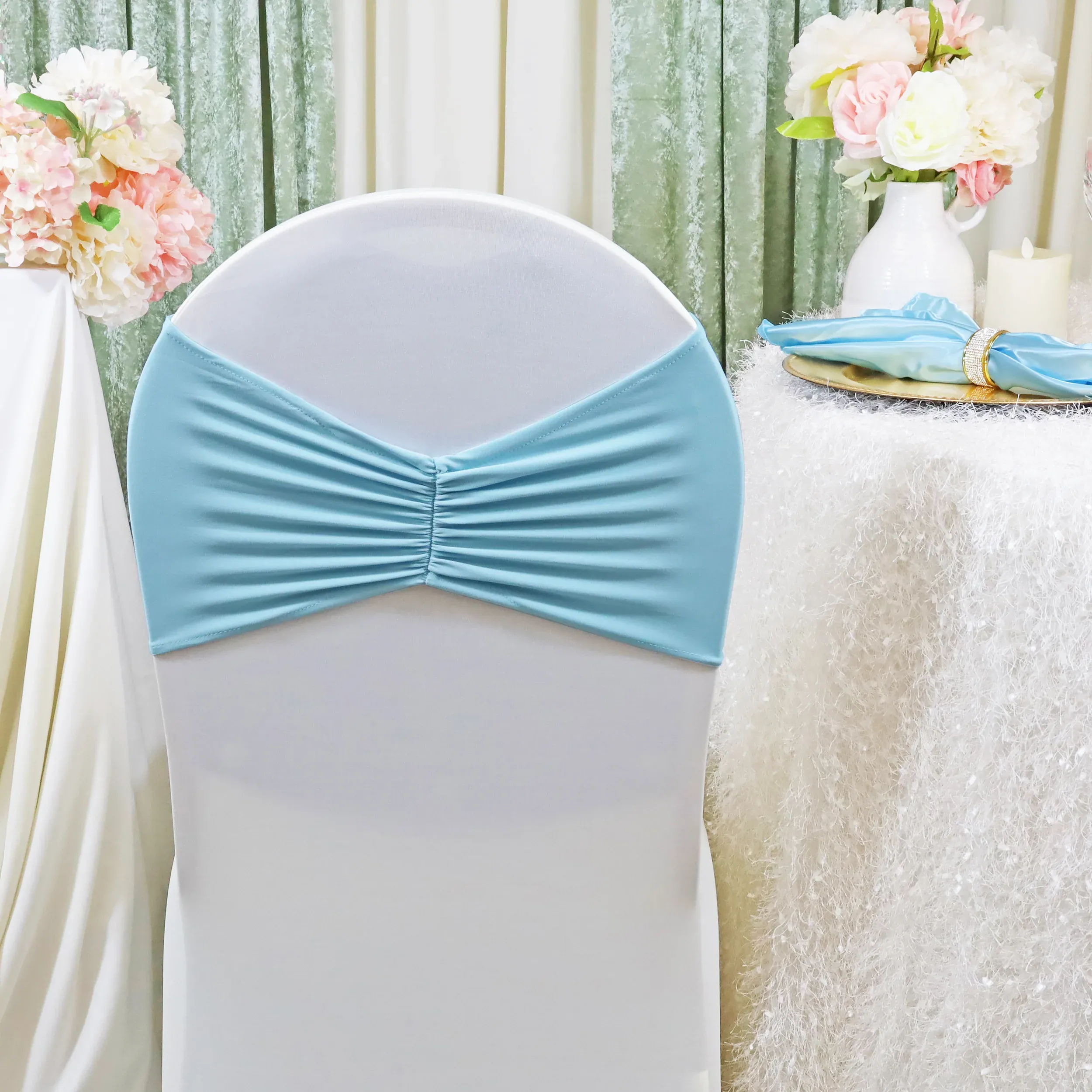 8"x13" Ruffled Spandex (220 GSM) Chair Bands - Baby Blue (10pcs/pk)