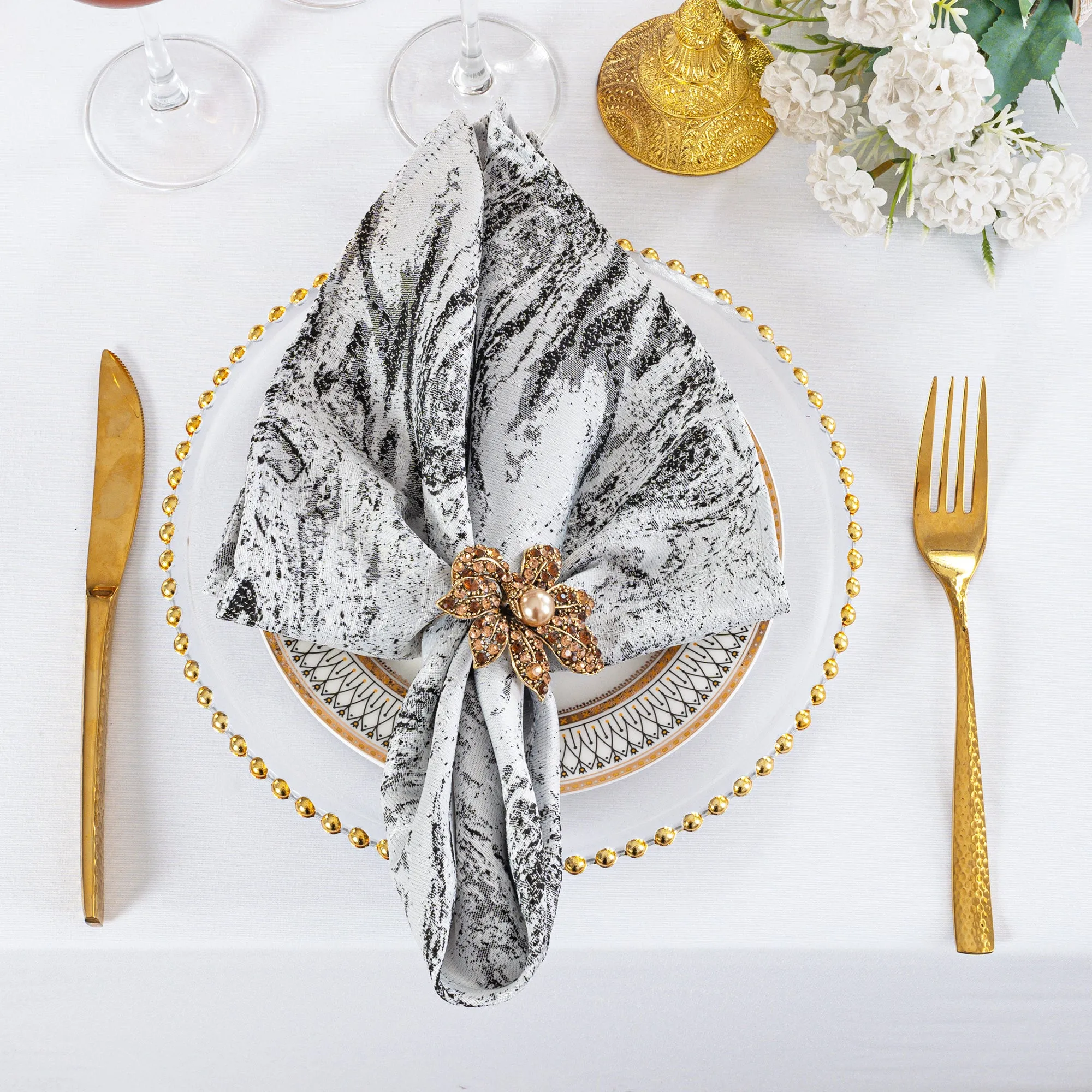 20"x20" Mirage Jacquard Polyester Napkins - White/Black (10pcs/pk)