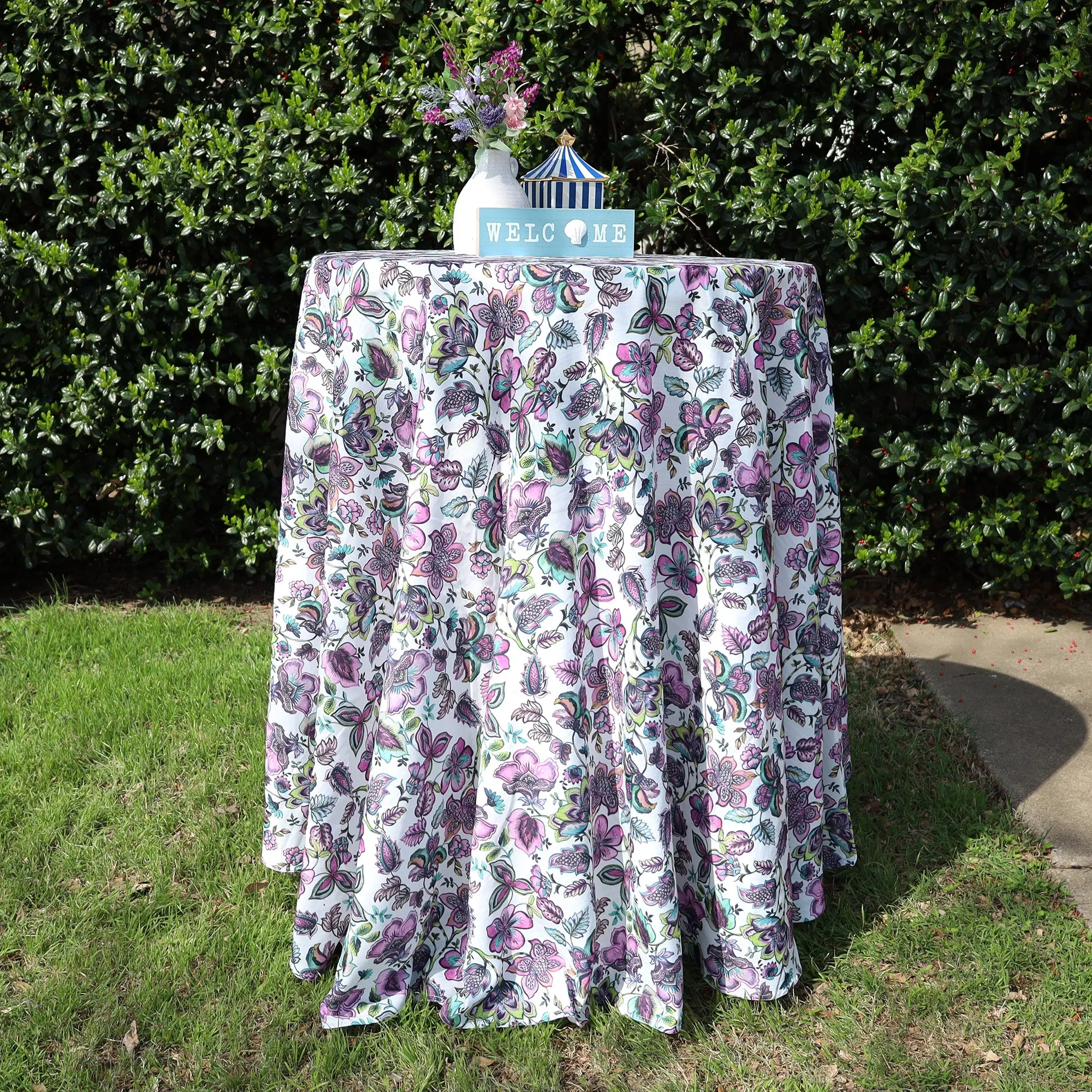 132" Round Faux Linen Tablecloth - Italian Anemone (1pc) - Image 5