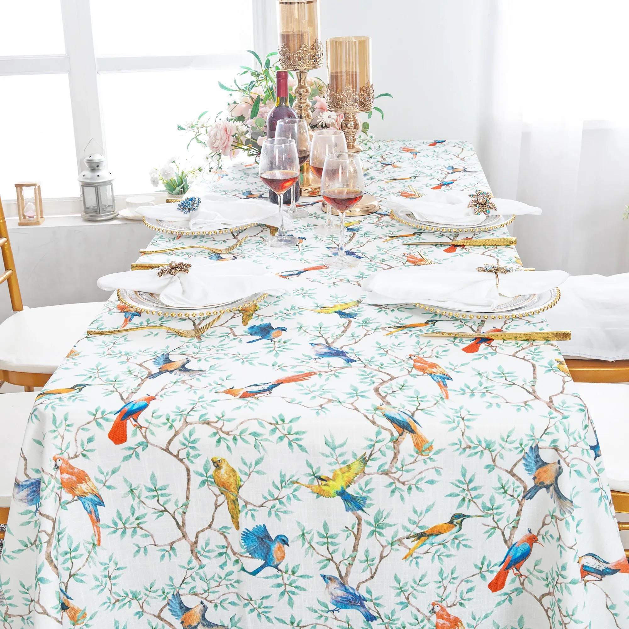 90"x156" Seamless Rectangular Faux Linen Tablecloth - Arboreal (1pc) - Image 3