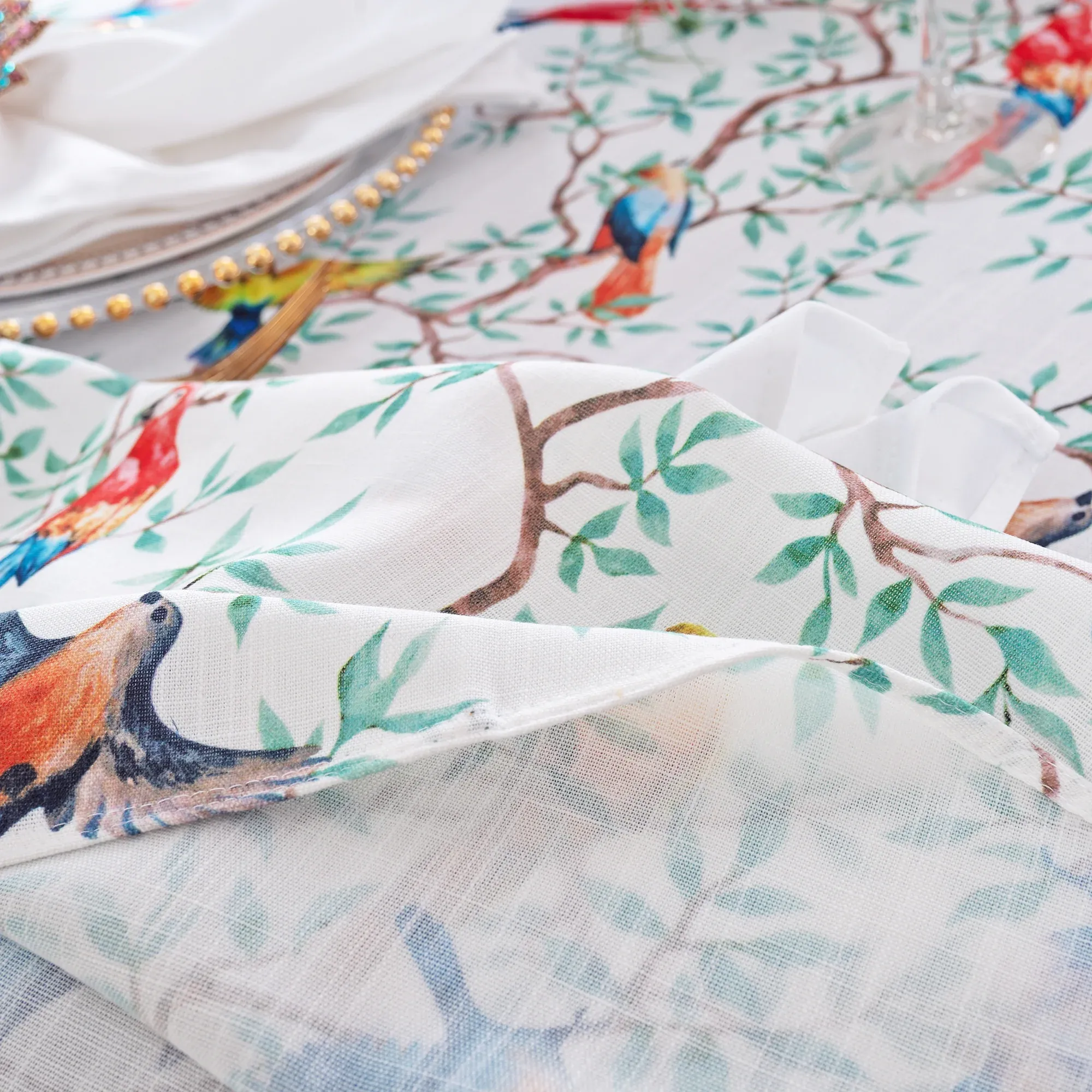 90"x156" Seamless Rectangular Faux Linen Tablecloth - Arboreal (1pc) - Image 4
