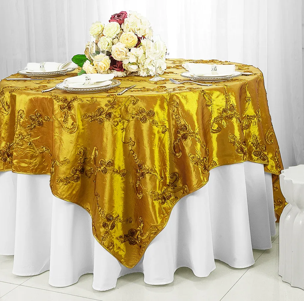 85"x85" Seamless Square Ribbon Taffeta Table Overlay - Gold (1pc)