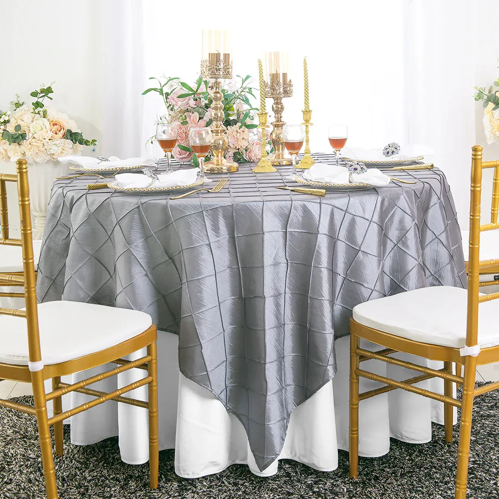 85"x85" Seamless Square Pintuck Taffeta Table Overlay - Silver (1pc)