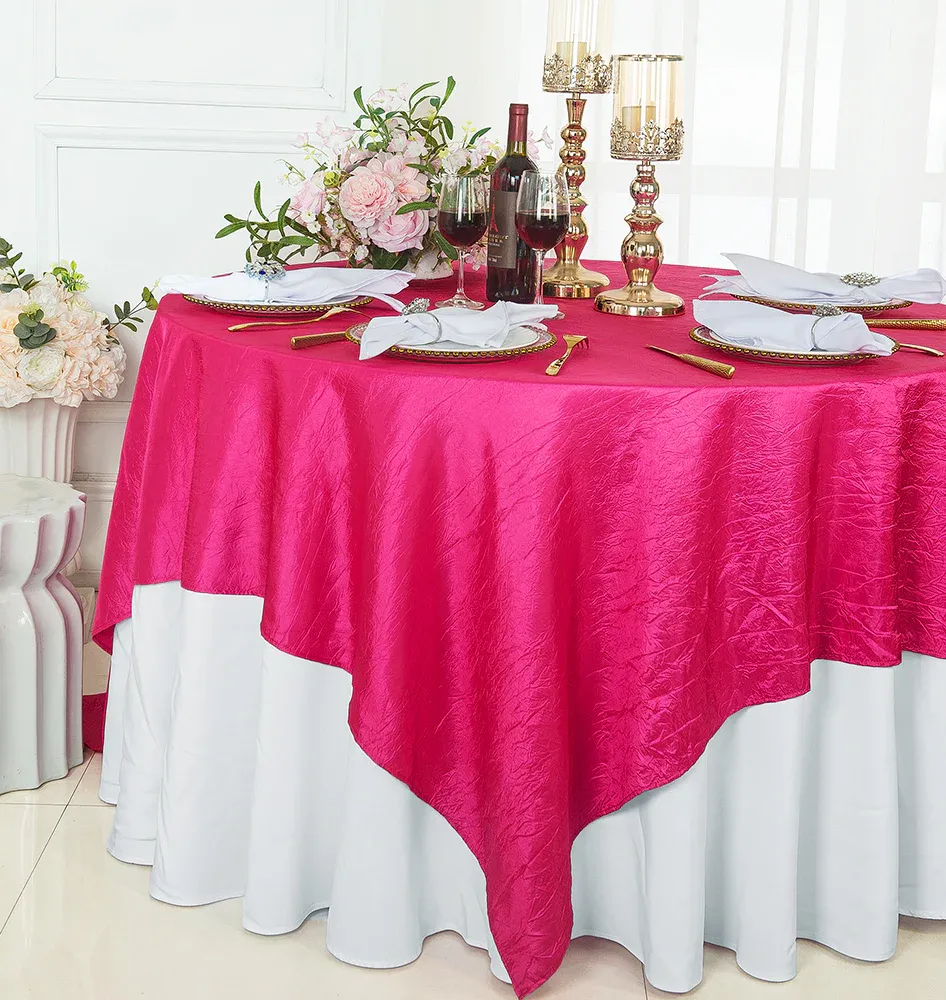 85"x85" Seamless Square Crushed Taffeta Table Overlay - Fuchsia (1pc)