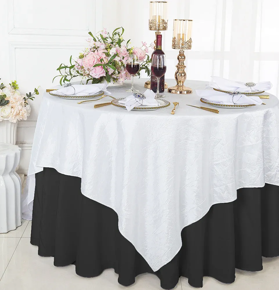 85"x85" Seamless Square Crushed Taffeta Table Overlay - White (1pc)