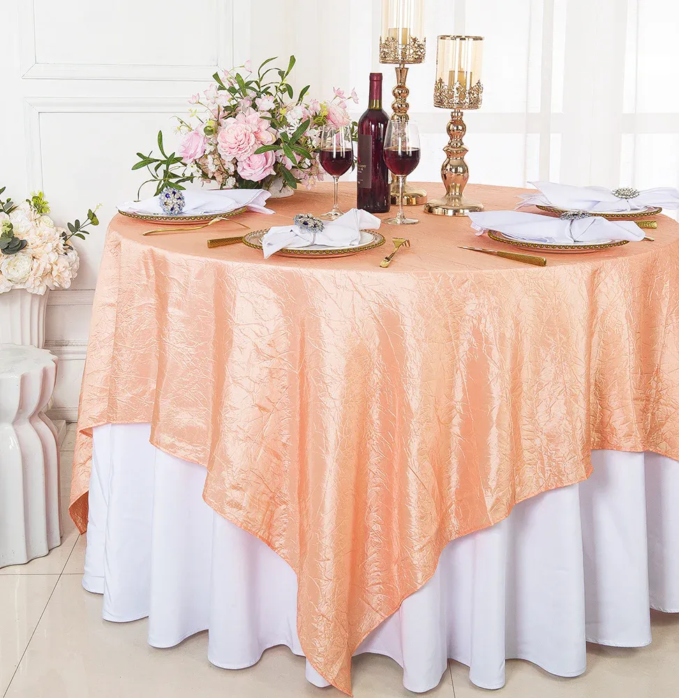 85"x85" Seamless Square Crushed Taffeta Table Overlay - Apricot/Peach (1pc)