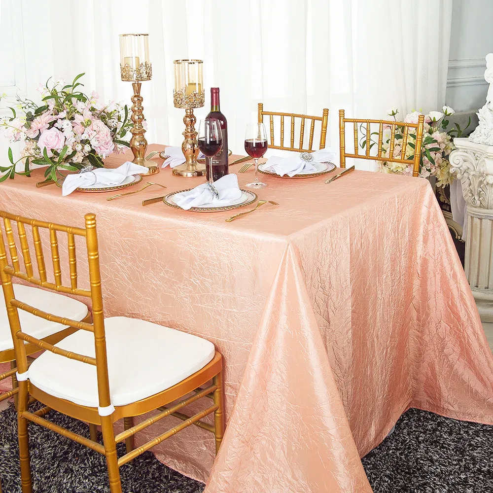 90"x156" Seamless Rectangular Crushed Taffeta Tablecloth - Apricot/Peach (1pc)