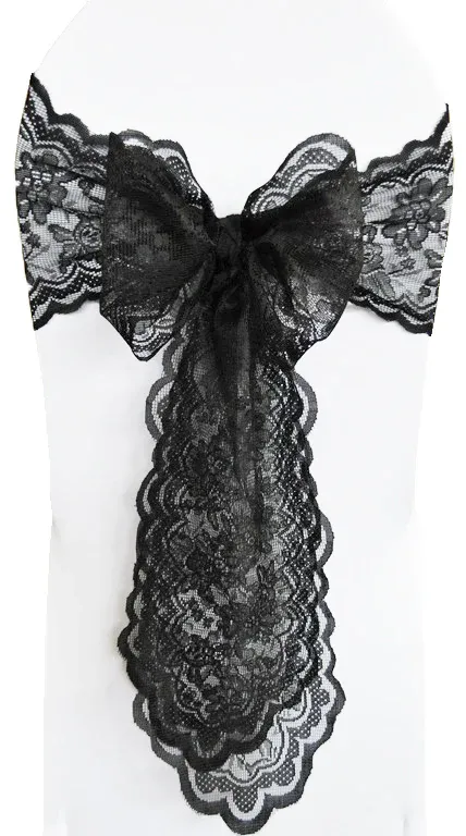 Sample 9"x108" Caspari Lace Chair Sashes - Black (1pc)