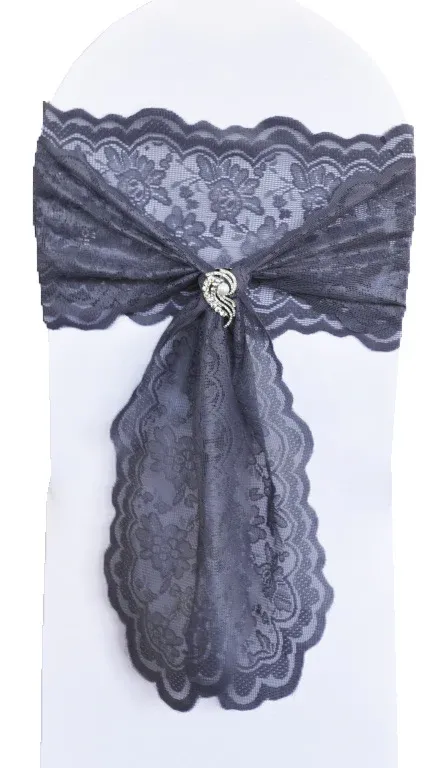 Sample 9"x108" Caspari Lace Chair Sashes - Pewter/Charcoal (1pc)