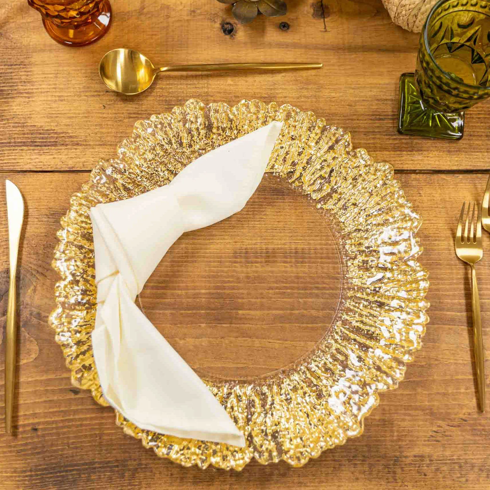 13″ Clear Gold Reef Glass Charger Plates (8pcs)