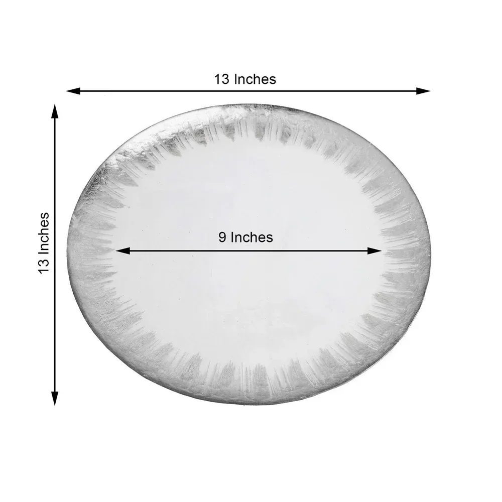 13" Silver Foil Brushed Leaf Rim Glass Charger Plates (8pcs) - Image 3