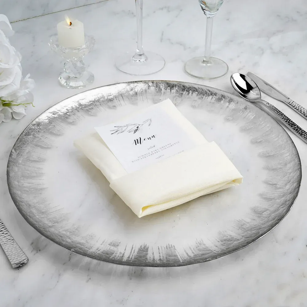 13" Silver Foil Brushed Leaf Rim Glass Charger Plates (8pcs) - Image 2