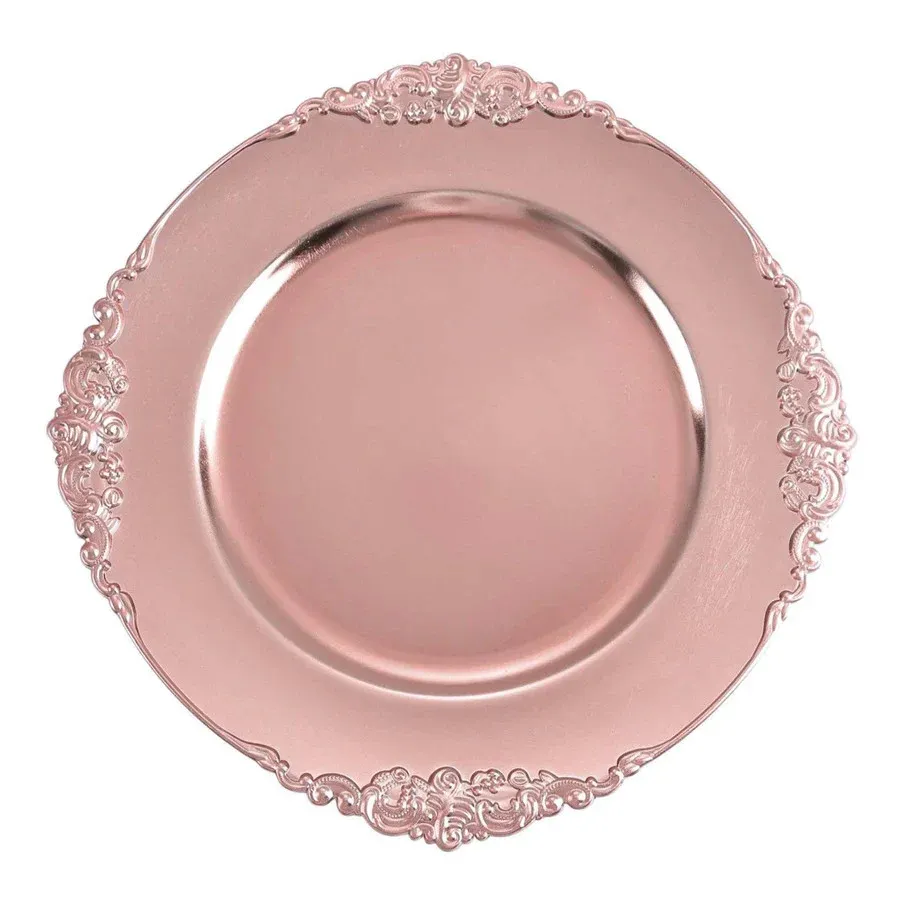 13" Rose Pink Embossed Baroque Acrylic Charger Plates (6pcs) - Image 5