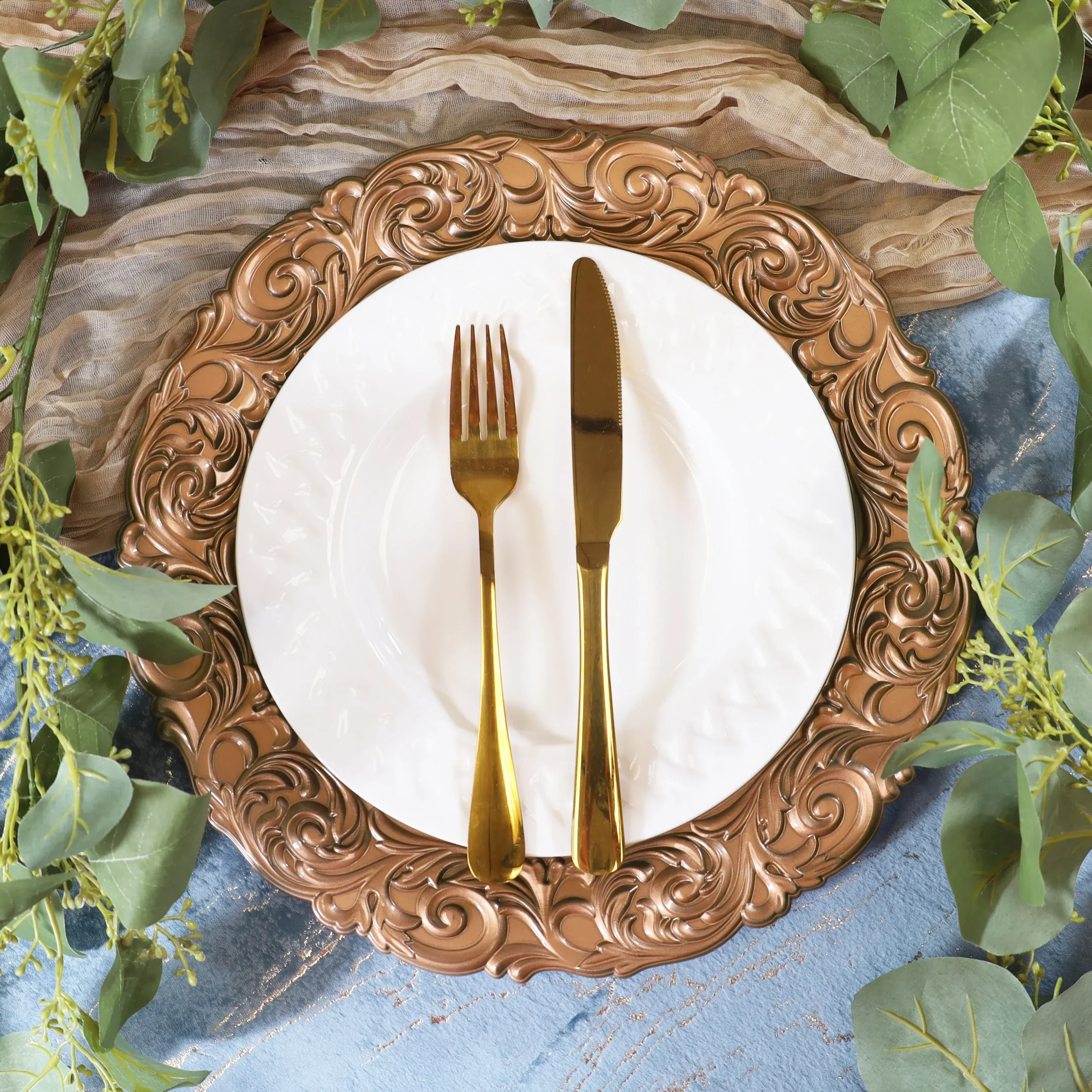 13″ Copper Vintage Acrylic Charger Plates (6pcs)